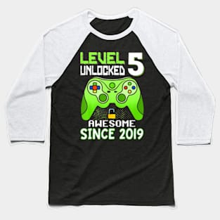 Level 5 Unlocked Awesome 2019 Video Game 5Th Birthday Boy Baseball T-Shirt